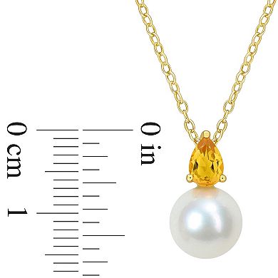 Stella Grace 18k Gold Over Silver Citrine & Freshwater Cultured Pearl Drop Pendant Necklace