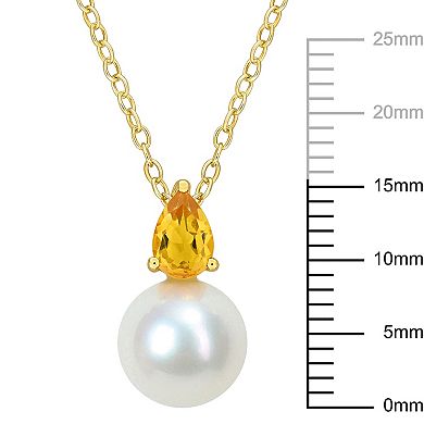 Stella Grace 18k Gold Over Silver Citrine & Freshwater Cultured Pearl Drop Pendant Necklace