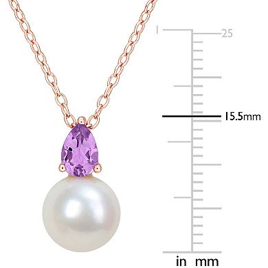 Stella Grace 18k Rose Gold Over Silver Amethyst & Freshwater Cultured Pearl Drop Pendant Necklace