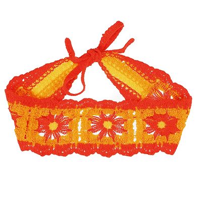 1 Pcs Cute Hollow Lace Up Knitted Crochet Headwrap For Women 21.65"x3.15" Orange