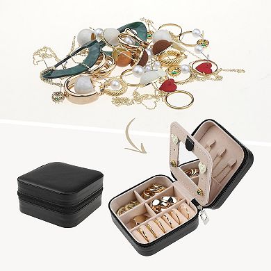 2 Layer Jewellery Organizer Travel Jewellery Box Small Portable Jewellery Case With Mirror