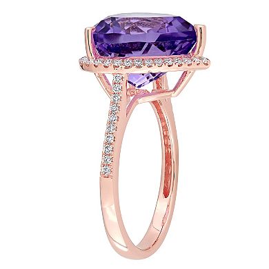 Stella Grace 14k Rose Gold Heart Shape Amethyst & 1/3 Carat T.W. Diamond Halo Ring