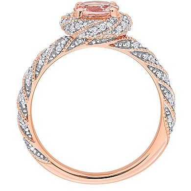 Stella Grace 14k Rose Gold Morganite & 1/4 Carat T.W. Diamond Halo Ring