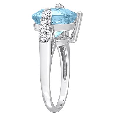 Stella Grace 14k White Gold Sky Blue Topaz & 1/5 Carat T.W. Diamond Heart Fashion Ring