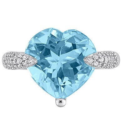 Stella Grace 14k White Gold Sky Blue Topaz & 1/5 Carat T.W. Diamond Heart Fashion Ring