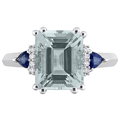 Stella Grace 14k White Gold Aquamarine, Blue Sapphire & Diamond Accent 3-Stone Ring