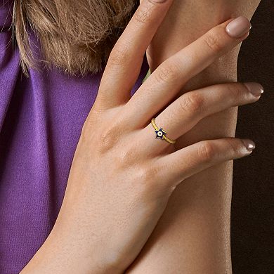 Stella Grace 14k Gold Turquoise & White Enamel Star Shape Evil Eye Ring