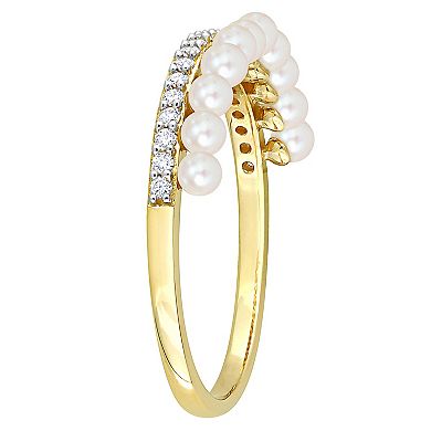 Stella Grace 14k Gold Freshwater Cultured Pearl & 1/6 Carat T.W. Diamond Single Row Ring