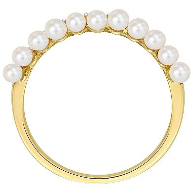 Stella Grace 14k Gold Freshwater Cultured Pearl & 1/6 Carat T.W. Diamond Single Row Ring