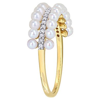 Stella Grace 14k Gold Freshwater Cultured Pearl & 1/10 Carat T.W. Diamond Ring