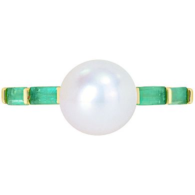 Stella Grace 10k Gold Freshwater Cultured Pearl & Emerald Stackable Ring