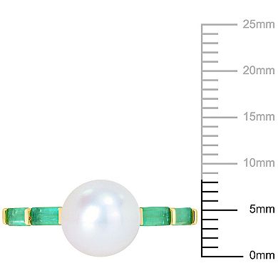 Stella Grace 10k Gold Freshwater Cultured Pearl & Emerald Stackable Ring