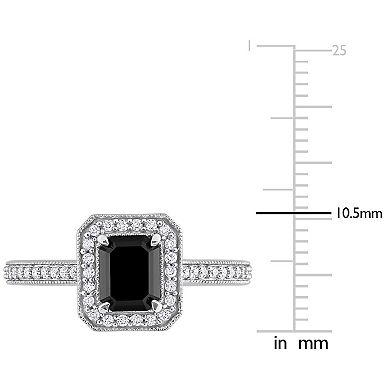 Stella Grace 14k White Gold 1 1/4 Carat T.W. Black & White Diamond Halo Engagement Ring