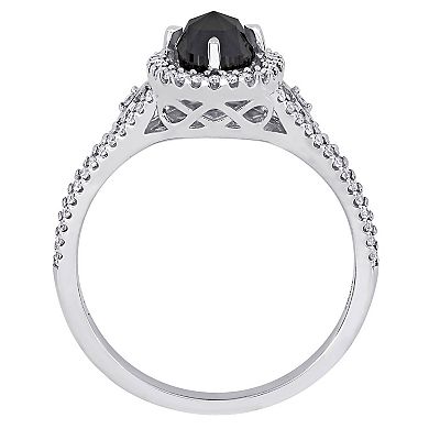 Stella Grace 14k White Gold 1-1/4 Carat T.W. Black & White Diamond Double Halo Engagement Ring
