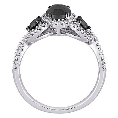 Stella Grace 14k White Gold 1 1/3 Carat T.W. Black & White Diamond 3-Stone Engagement Ring