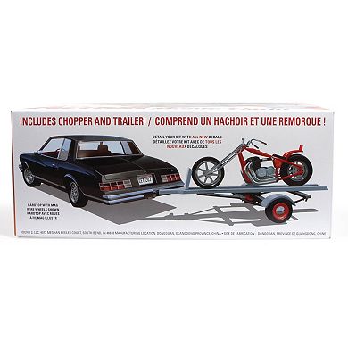 Round 2 MPC: 1:25 Scale Model Kit - 1980 Chevy Monte Carlo Class Action - 110 Parts, Includes Chopper & Trailer, Unpainted Replica Classic Car Building Kit