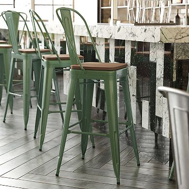 Flash Furniture Kai Commercial Grade High Metal Indoor / Outdoor Bar Stool with Removable Back