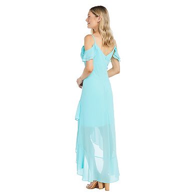 Women's R&M Richards Chiffon Off-Shoulder Ruffly Hi-Low Maxi Dress