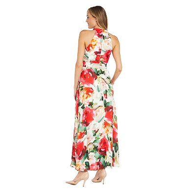 Women's R&M Richards Long Floral Print High Neck Halter Dress