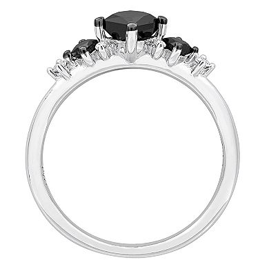 Stella Grace 14k White Gold 4/5 Carat T.W. Black & White Diamond 3-Stone Ring