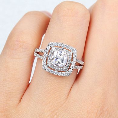 Stella Grace Sterling Silver Cubic Zirconia Double Halo Engagement Ring