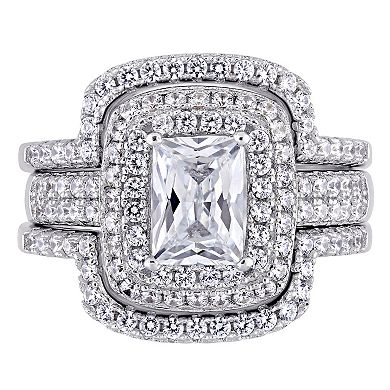 Stella Grace Sterling Silver Cubic Zirconia Halo Bridal Ring Set