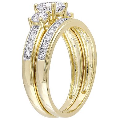 Stella Grace 18k Gold Over Silver Cubic Zirconia 3-Stone Bridal Ring Set