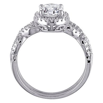 Stella Grace Sterling Silver Cubic Zirconia Oval Halo Bridal Ring Set