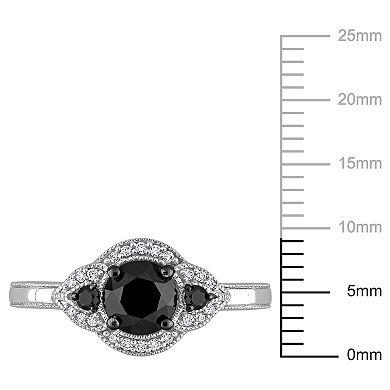Stella Grace 14k White Gold 1 1/7 Carat T.W. Black & White Diamond 3-Stone Halo Engagement Ring