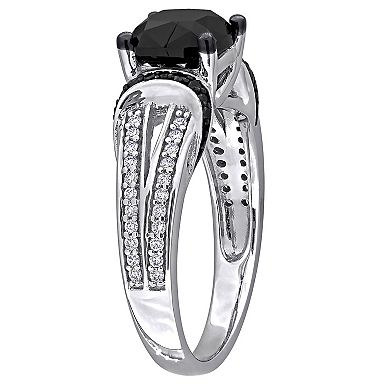 Stella Grace 14k White Gold 2 1/3 Carat T.W. Black & White Diamond Split Shank Engagement Ring