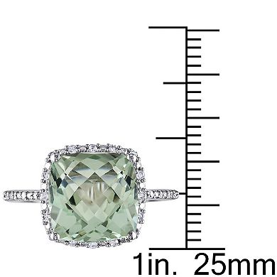 Stella Grace Sterling Silver Green Quartz & 1/10 Carat T.W. Diamond Halo Ring
