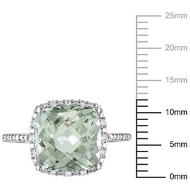 Stella Grace Sterling Silver Green Quartz & 1/10 Carat T.W. Diamond Halo Ring