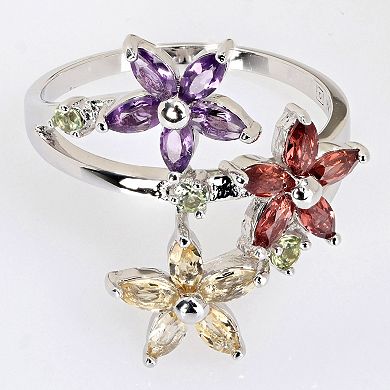 Stella Grace Sterling Silver Multi-Gemstones Flower Ring