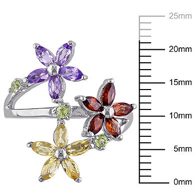 Stella Grace Sterling Silver Multi-Gemstones Flower Ring