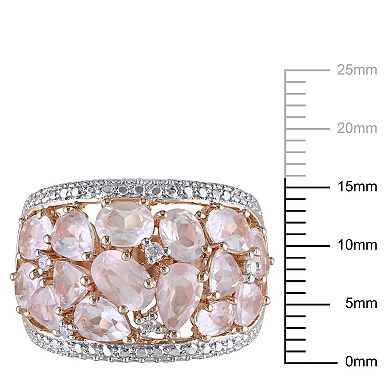 Stella Grace 18k Rose Gold Over Silver Rose Quartz & Diamond Accent Floral Ring