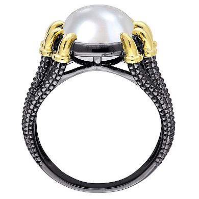Stella Grace Men's 18k Gold Over Silver Freshwater Cultured Pearl Multi-Shank Ring