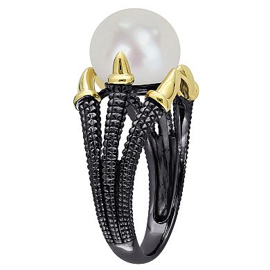 Stella Grace Men's 18k Gold Over Silver Freshwater Cultured Pearl Multi-Shank Ring