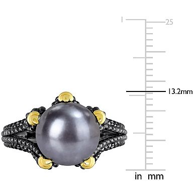 Stella Grace Men's 18k Gold Over Silver Dyed Black Freshwater Cultured Pearl Ring