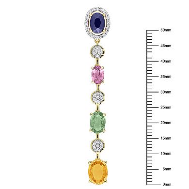 Stella Grace 14k Gold 3/8 Carat T.W. Diamond & Multi-Color Sapphire Dangle Drop Earrings