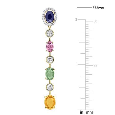 Stella Grace 14k Gold 3/8 Carat T.W. Diamond & Multi-Color Sapphire Dangle Drop Earrings