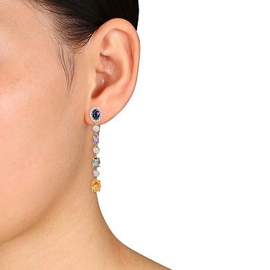 Stella Grace 14k Gold 3/8 Carat T.W. Diamond & Multi-Color Sapphire Dangle Drop Earrings