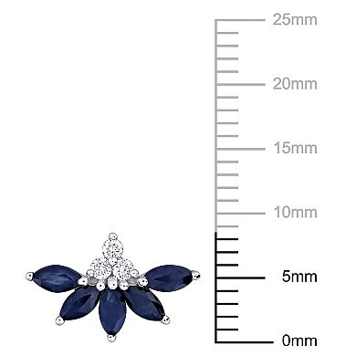 Stella Grace 14k White Gold Sapphire & 1/10 Carat T.W Diamond Delicate Floral Stud Earrings