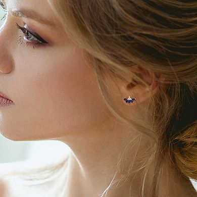 Stella Grace 14k White Gold Sapphire & 1/10 Carat T.W Diamond Delicate Floral Stud Earrings