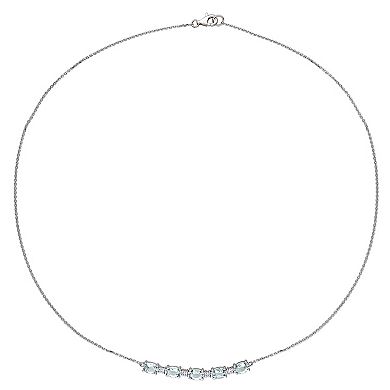 Stella Grace 14k White Gold Aqumarine & 1/8 Carat T.W. Diamond Rounded Bar Necklace