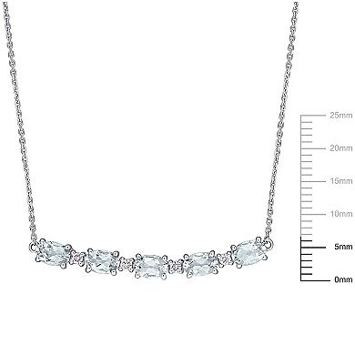Stella Grace 14k White Gold Aqumarine & 1/8 Carat T.W. Diamond Rounded Bar Necklace