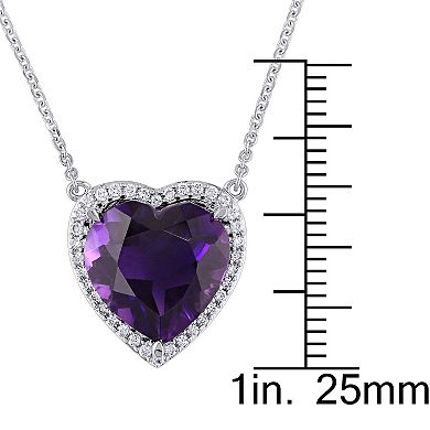 Stella Grace 14k White Gold Amethyst & 1/5 Carat T.W. Diamond Heart Halo Pendant Necklace