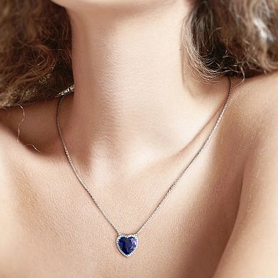 Stella Grace 14k White Gold Amethyst & 1/5 Carat T.W. Diamond Heart Halo Pendant Necklace