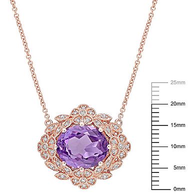 Stella Grace 14k Rose Gold Amethyst & 1/5 Carat T.W. Diamond Floral Vintage Frame Pendant Necklace