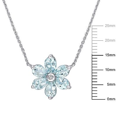 Stella Grace 14k White Gold Aquamarine & Diamond Accent Floral Pendant Necklace