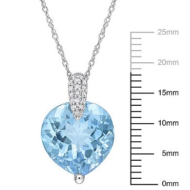 Stella Grace 14k White Gold Sky Blue Topaz & 1/10 Carat T.W Diamond Heart Drop Pendant Necklace